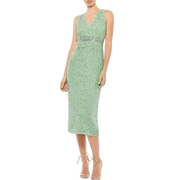 Mac Duggal Sequin Sheath Midi Dress Formal Party Evening Sage Green Size 6 NWT - Picture 4 of 12